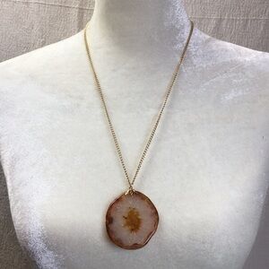 Agate Slice on gold tone chain necklace